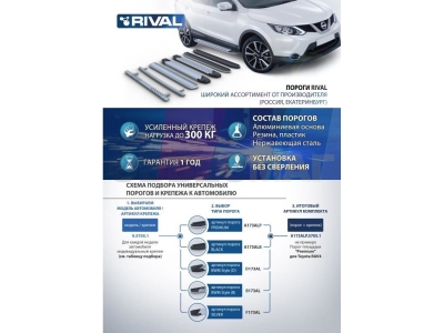 Пороги алюминиевые Rival Black для Mitsubishi Eclipse Cross 2018-2021