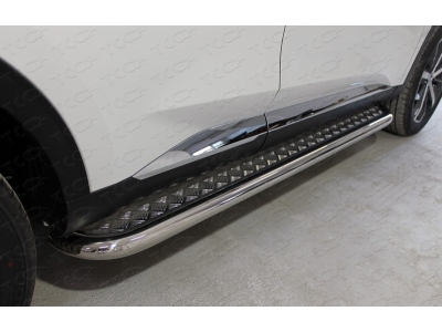Пороги с площадкой алюминиевый лист 60 мм ТСС для Haval F7 2019-2021